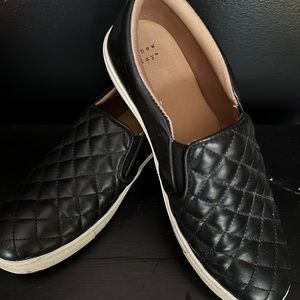 Quilted Black Slip On Shoes